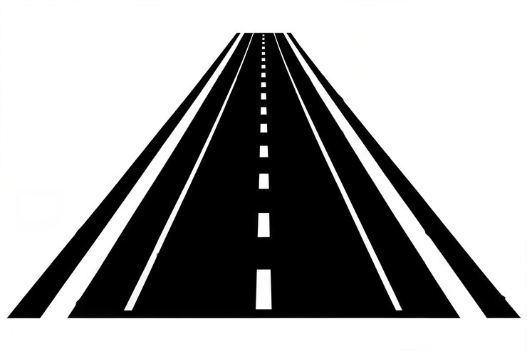 un'immagine in bianco e nero di una strada con una linea bianca su di essa