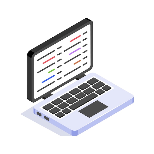 Un'incredibile icona isometrica dello sviluppo software, della programmazione e della codifica.