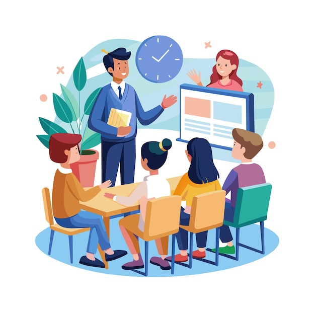 Un insegnante che insegna in classe illustrazione vettoriale