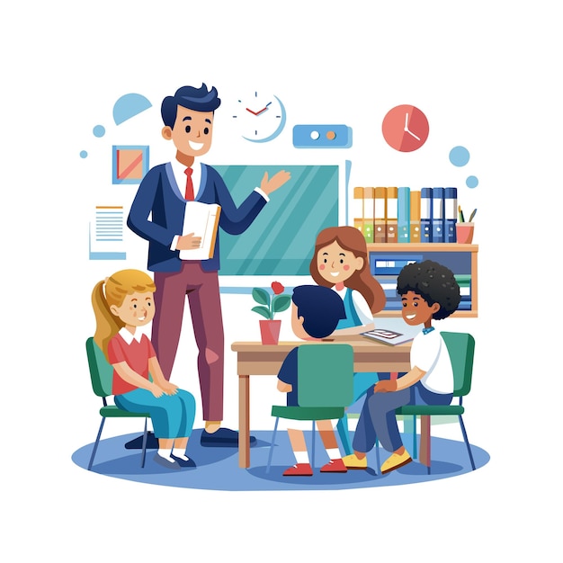 Un insegnante che insegna in classe illustrazione vettoriale