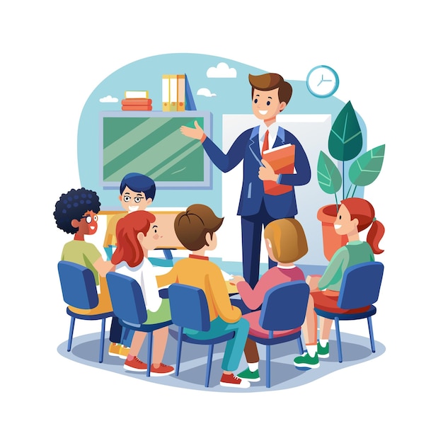 Un insegnante che insegna in classe illustrazione vettoriale