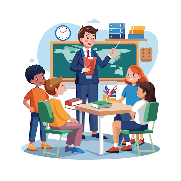 Un insegnante che insegna in classe illustrazione vettoriale