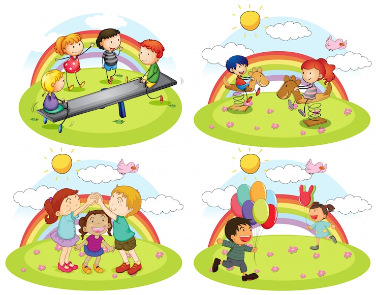Vettore un insieme di bambini che giocano al parco giochi