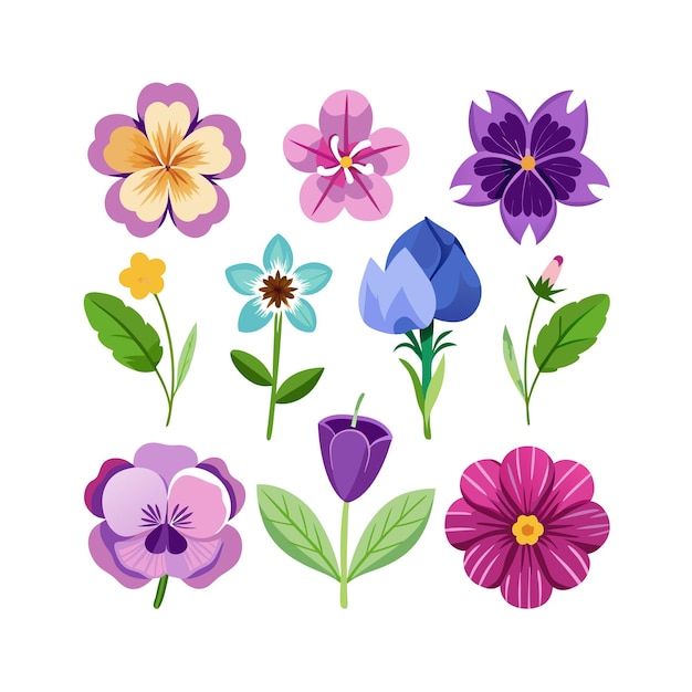 Un insieme di belle illustrazioni vettoriali in stile piatto a fiori