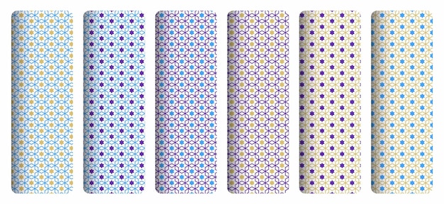Un insieme di modelli senza soluzione di continuità con fiori viola e blu.