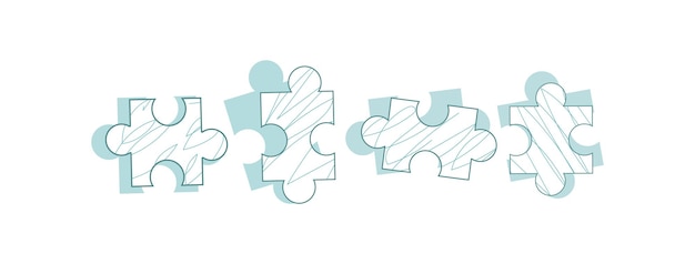 Un insieme di pezzi del puzzle. Il concetto di team building, lavoro aziendale, connessione. Illustrazione vettoriale piatto minimalista con forme e trame isolate su sfondo bianco