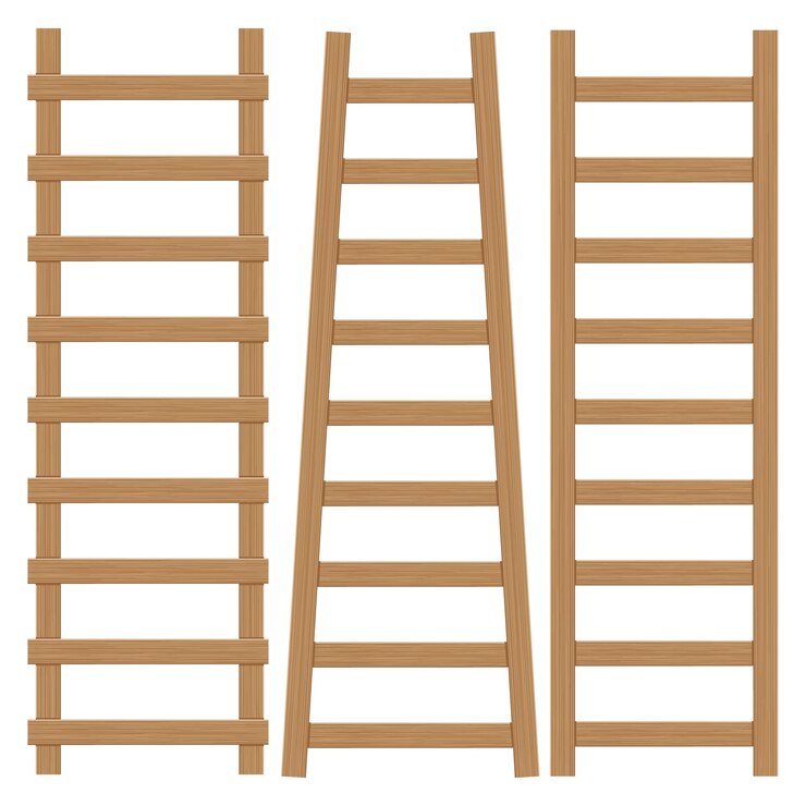 Un insieme di scale in legno su sfondo bianco Illustrazione vettoriale a colori