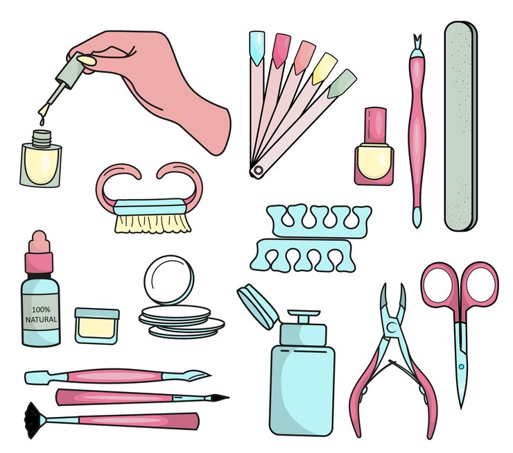 Un insieme di vari strumenti per manicure e pedicure.