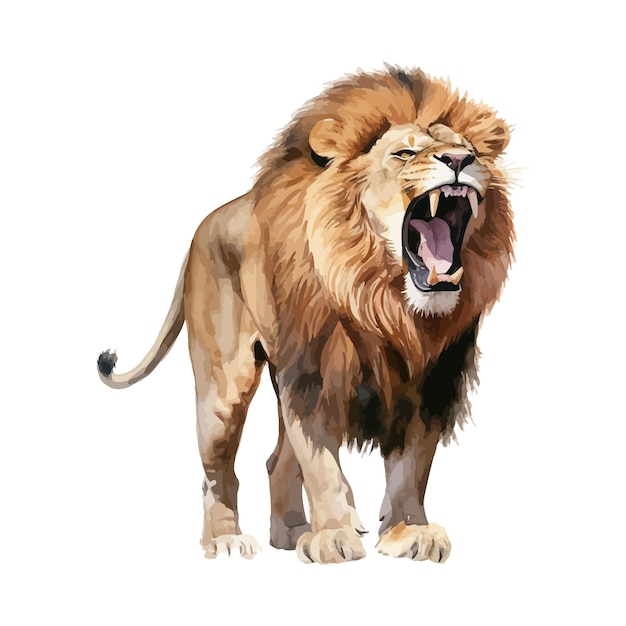 Un leone ruggente in stile dipinto ad acquerello.