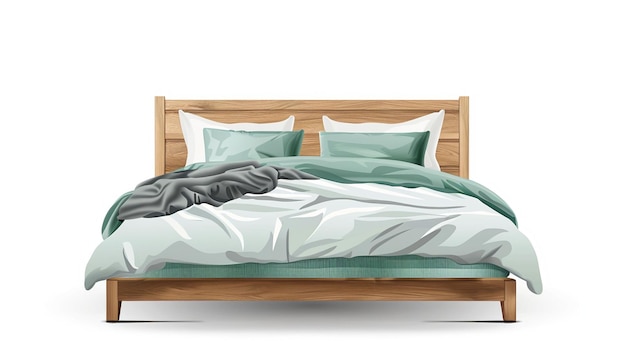 Un letto con un lenzuolo verde e cuscini