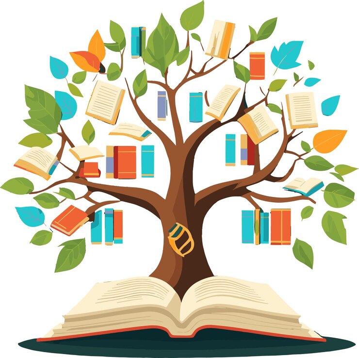 Vettore un libro che ha la parola l'albero in cima