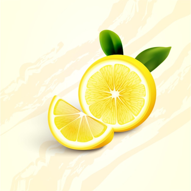 Un limone tagliato a fette con foglie che mostrano la sua freschezza e il suo colore giallo vibrante
