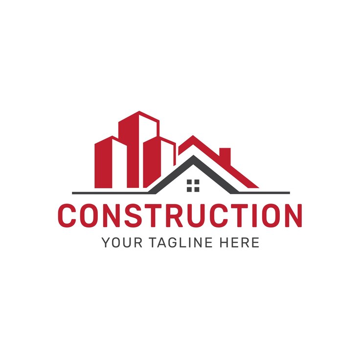 un logo bianco per un cantiere di costruzione con un tetto rosso
