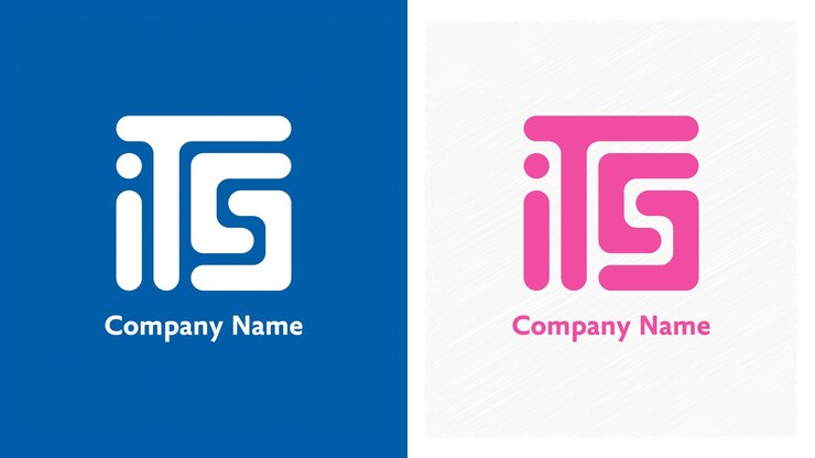 Un logo blu e rosa che dice itg.
