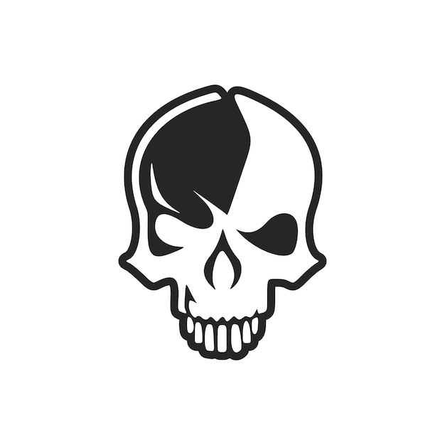 Un logo con un'illustrazione di un teschio in bianco e nero