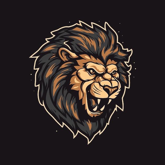 Un logo della testa di un leone arrabbiato disegnato nello stile dell'illustrazione degli eSport