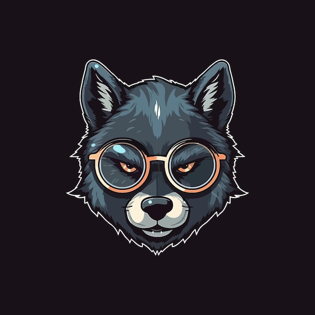 Un logo di un lupo con gli occhiali disegnato nello stile dell'illustrazione degli eSport