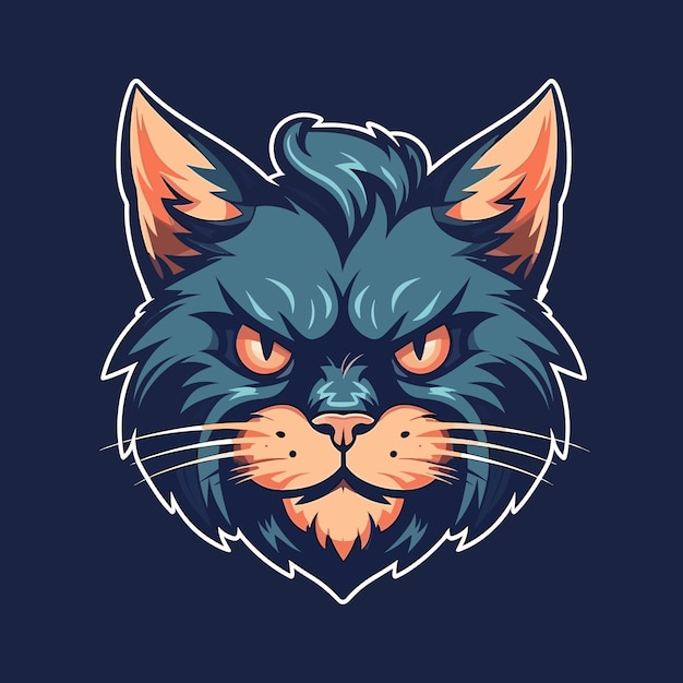 Un logo di una testa di gatto disegnato in stile illustrazione eSports Vector