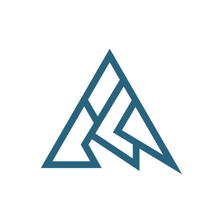 Un logo lettera con un triangolo in blu