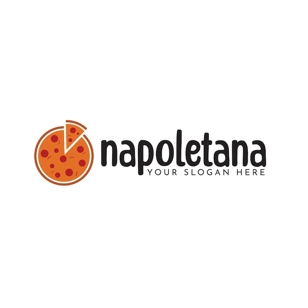 Un logo per un'azienda di pizza che è in uno stile piatto.