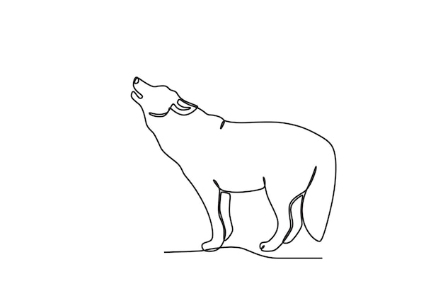 Un lupo ruggisce di notte Disegno a una linea della giornata mondiale degli animali