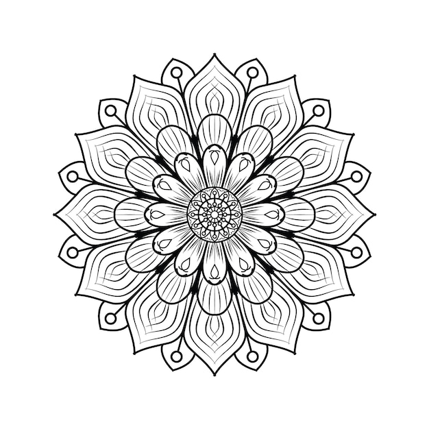 Un mandala bianco e nero con un fiore al centro.