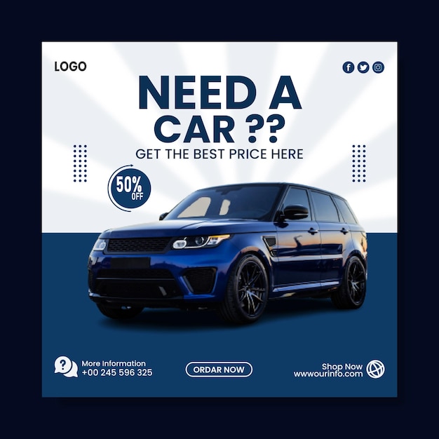 Un modello di banner per i social media per auto
