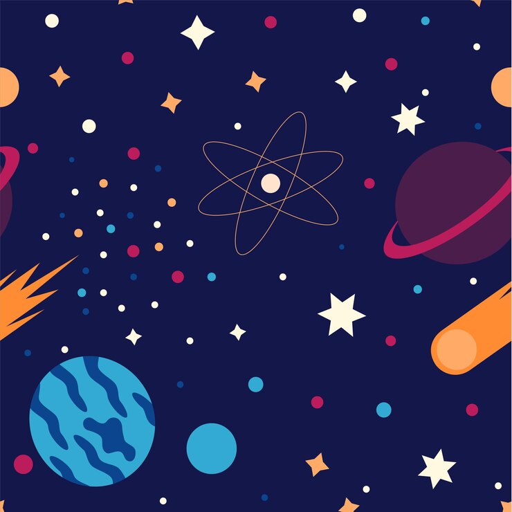 Un modello flatstyle con un tema spaziale Esplora asteroidi spaziali comete e pianeti