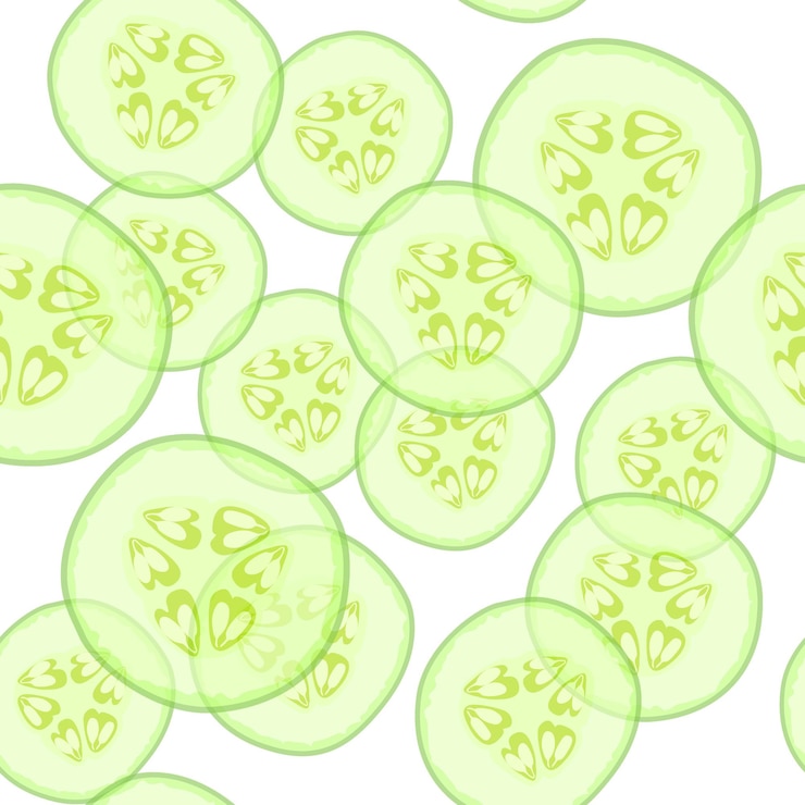 Vettore un modello senza cuciture di fetta di cetriolo illustrazione vettoriale alimenti carta da imballaggio