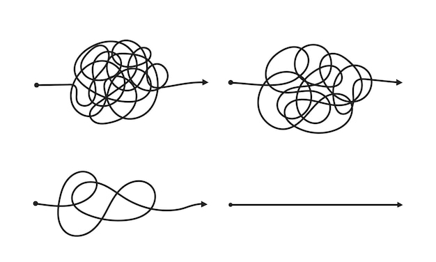 Un modo semplice e complesso dall'inizio alla fine del set di illustrazioni vettoriali Problema di semplificazione del caos