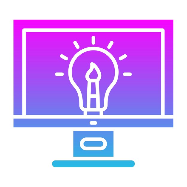 un monitor computer con una lampadina su di esso e uno sfondo blu