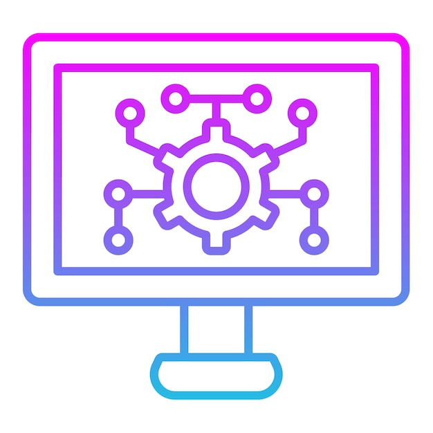 un monitor computer con uno sfondo blu e viola con un ingranaggio all'interno