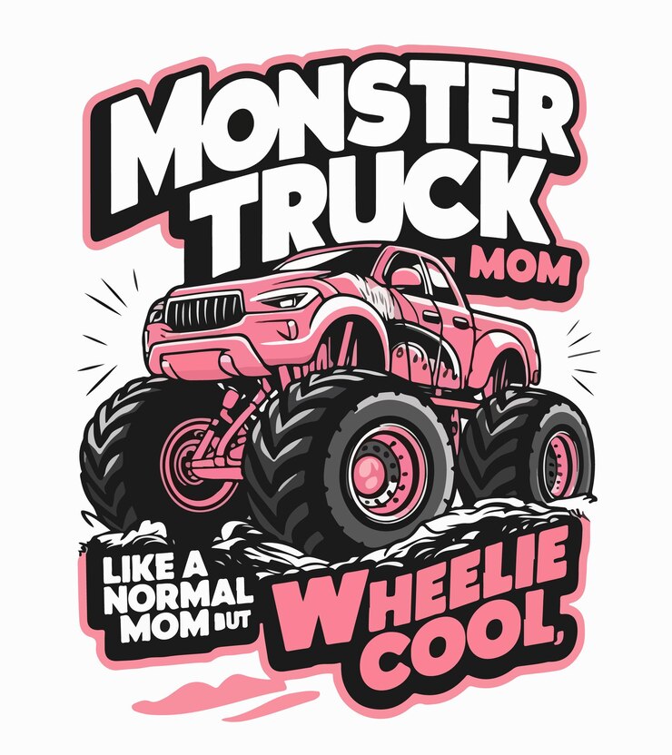un monster truck rosa con le parole monster truck su di esso