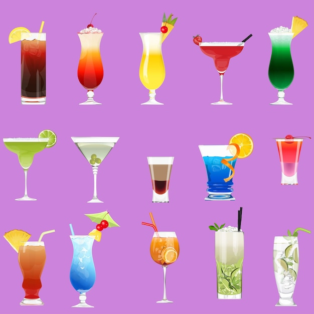 Un nuovo cocktail alcolico su sfondo bianco bevande colorate con frutta e decorazioni