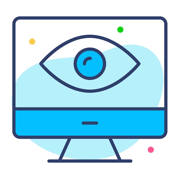 Un occhio all'interno dello schermo del monitor che mostra l'icona del concetto di monitoraggio in stile trendy