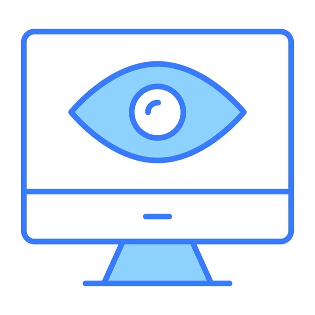 Un occhio all'interno dello schermo del monitor che mostra l'icona del concetto di monitoraggio in stile trendy