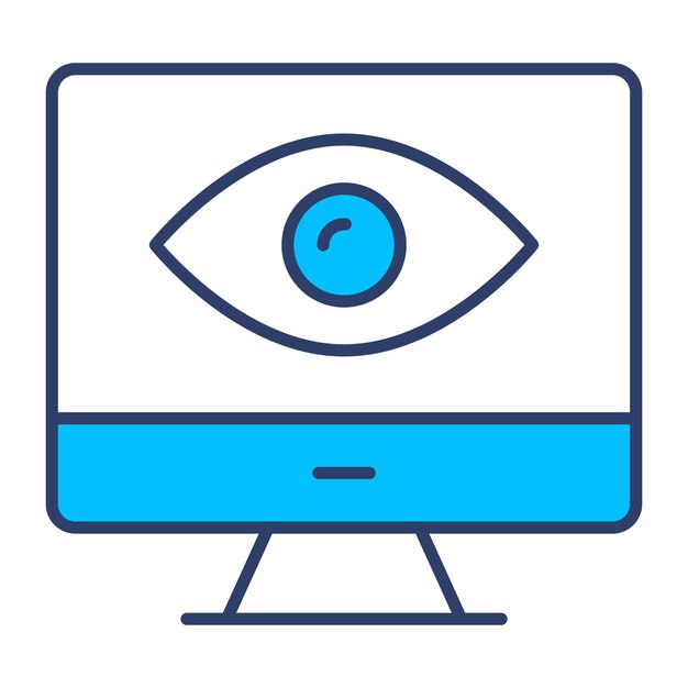 Un occhio all'interno dello schermo del monitor che mostra l'icona del concetto di monitoraggio in stile trendy