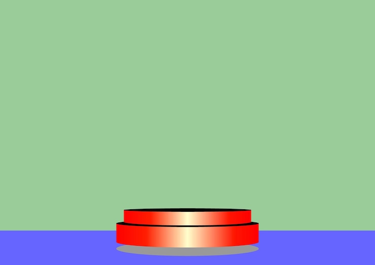 Vettore un oggetto rosso su un tavolo blu con uno sfondo verde