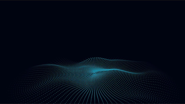 Un'onda sonora di musica astratta, un cyberspace oscuro con particelle in movimento, un'onda circolare vettoriale futuristica con un database digitale, un'analisi di big data.