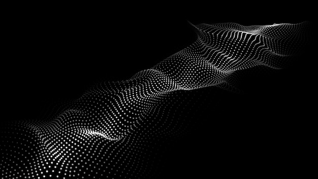 Un'ondata di particelle Sfondo scuro astratto con onda dinamica Il concetto di background tecnologico Big data Illustrazione vettoriale
