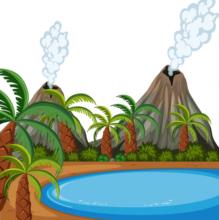 Vettore un paesaggio di isola vulcano