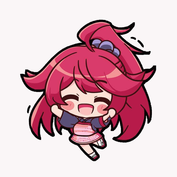 Vettore un personaggio dei cartoni animati con i capelli rosa e una gonna blu che dice "sono una ragazza kawaii"