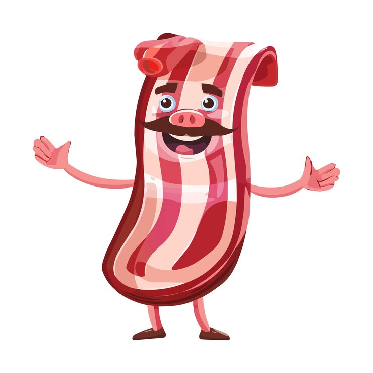 Vettore un personaggio dei cartoni animati di bacon con braccia e gambe su sfondo bianco