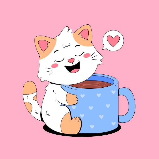 Un personaggio dei cartoni animati di un gatto con una tazza blu