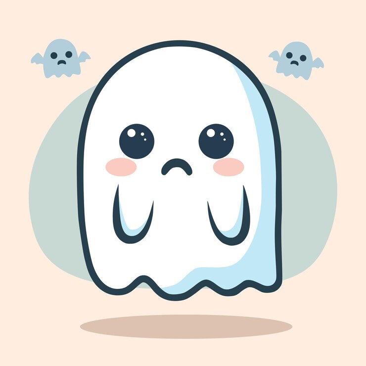 un personaggio di cartone animato fantasma bianco triste
