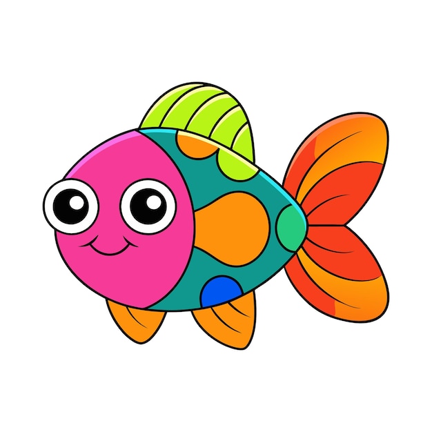 un pesce colorato con occhi e occhi è disegnato su uno sfondo bianco