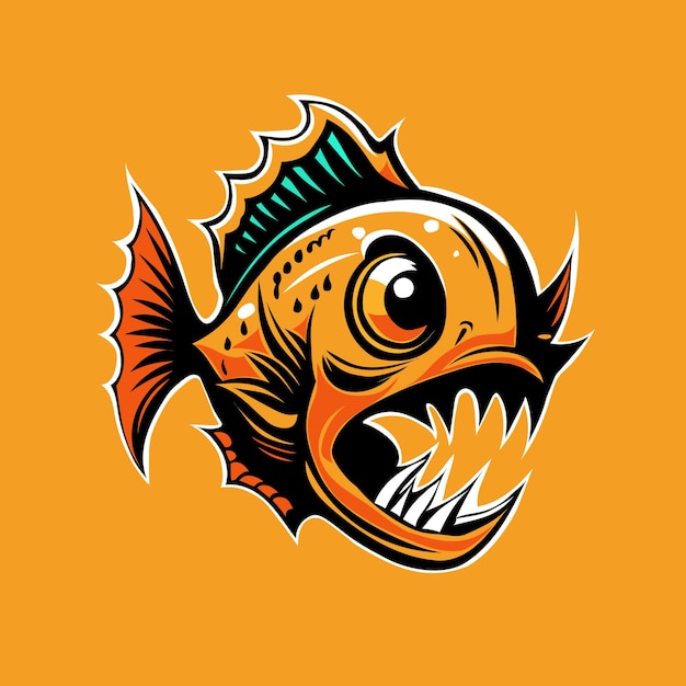 Un pesce con denti affilati su uno sfondo arancione