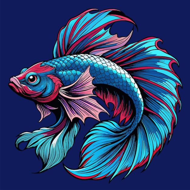 un pesce con una coda blu e linee rosse su di esso