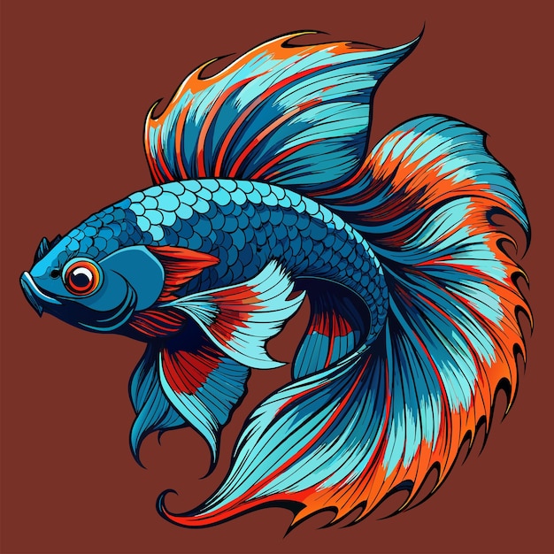 un pesce con una coda rossa e blu e la parola pesce su di esso
