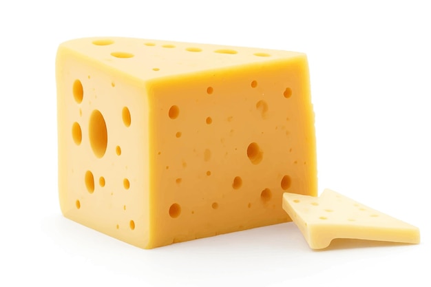 Un pezzo di delizioso formaggio su uno sfondo bianco